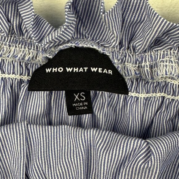 Who What Wear Blue White Striped Smocked Midi Dress Ruffle Straps XS Cottagecore - Picture 2 of 10